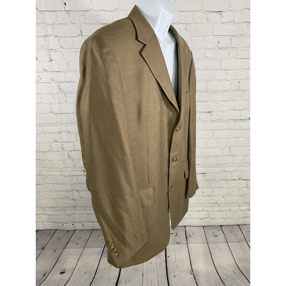 Andrew Fezza 3 Button Golden Brown Silk Super 100s Wool Jacket Blazer 42L READ